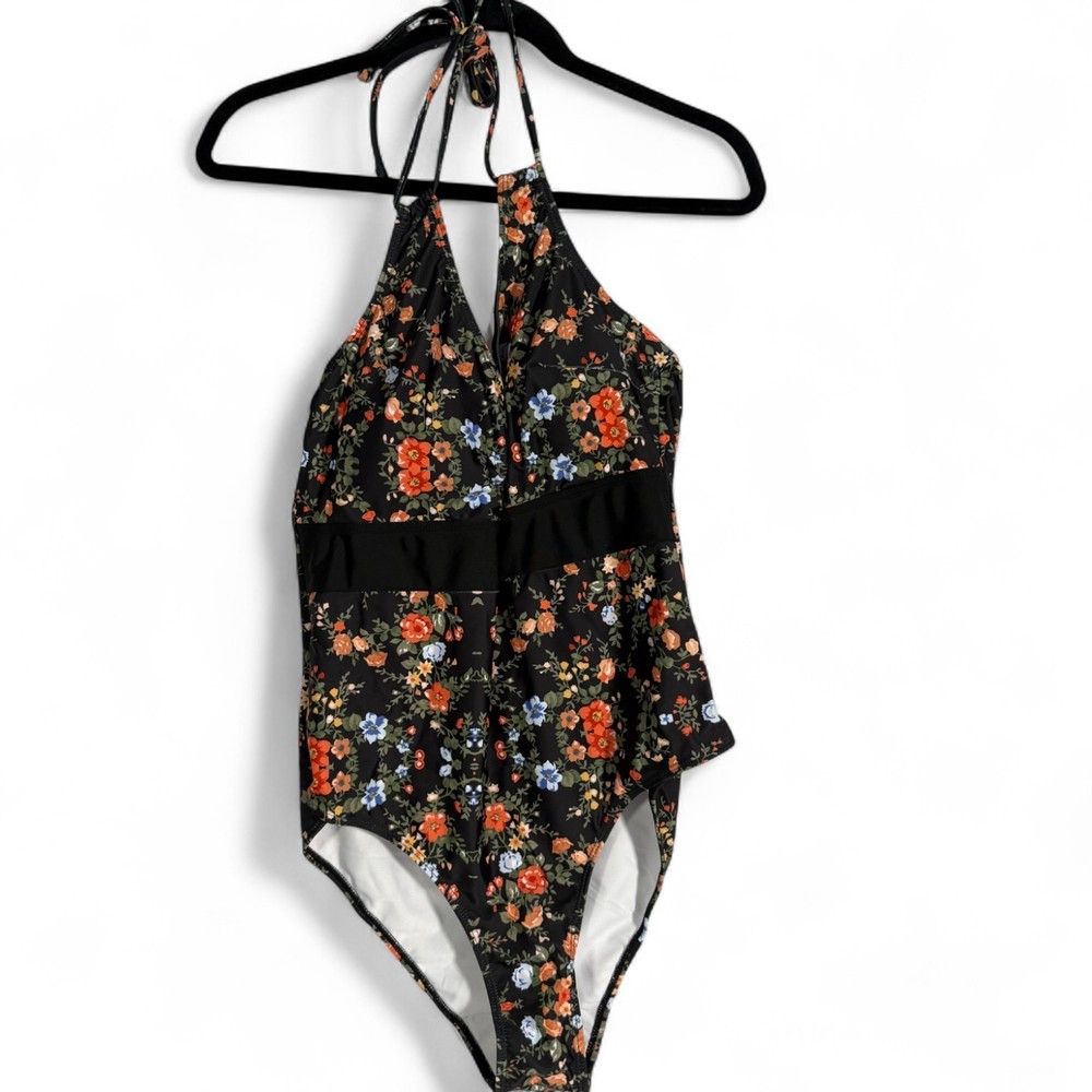 SHEIN Floral Halter Monokini One-Piece Swimsuit — XL